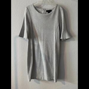 Tahari Womens Gray Flare Short Sleeve Crew Neck Shift Dress Cotton Blend Size 4